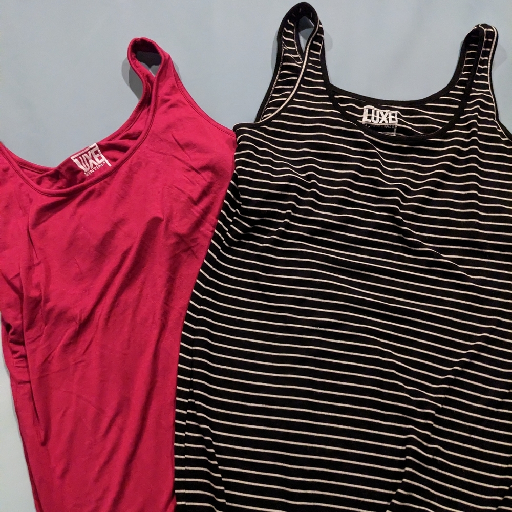 Lot of 2 - A Pea in the Pod Luxe Essentials Pink and Black/white Striped Tank, M